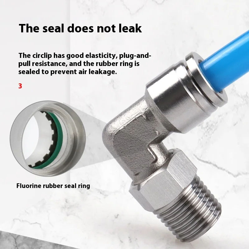 Stainless Steel Quick-connect Elbow PL6-01 8-G02 PT1/2 Rotatable Suitable for High Temperature and Weak Acid-alkali Conditions