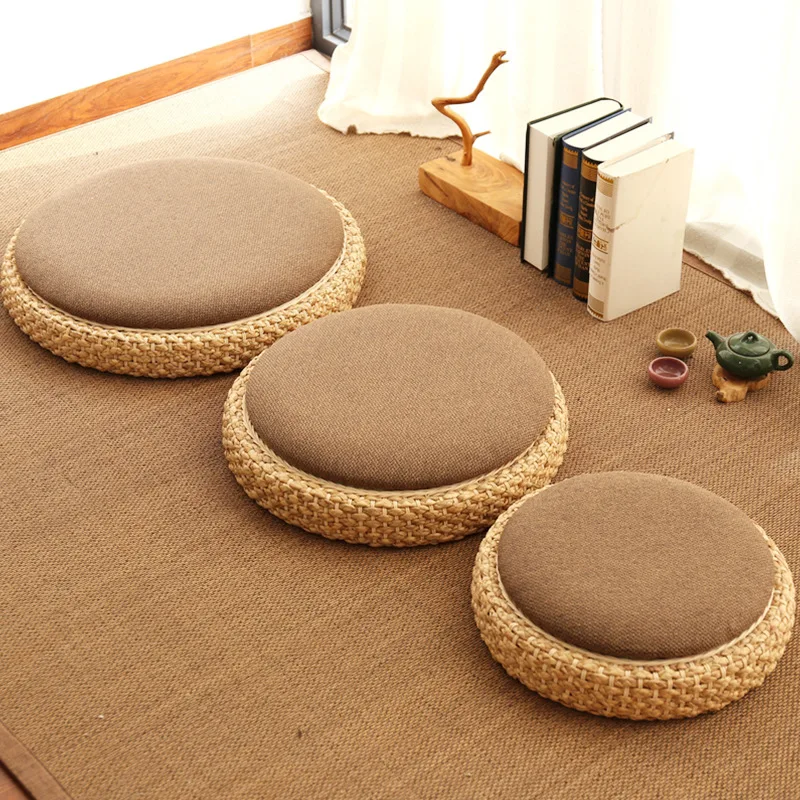 Japanese Rattan Floor Cushion for Meditation Washable Tatami Stool for Kneeling Window Sill Mat for Living Room Breathable Seats