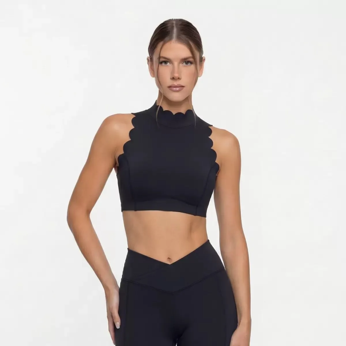 FUBEIKE Women Sport Top Hanging Neck V Collar Yoga Bra Lace Thick Shoulder Strap Beauty Back Women\'s Tracksuit Running Fitness