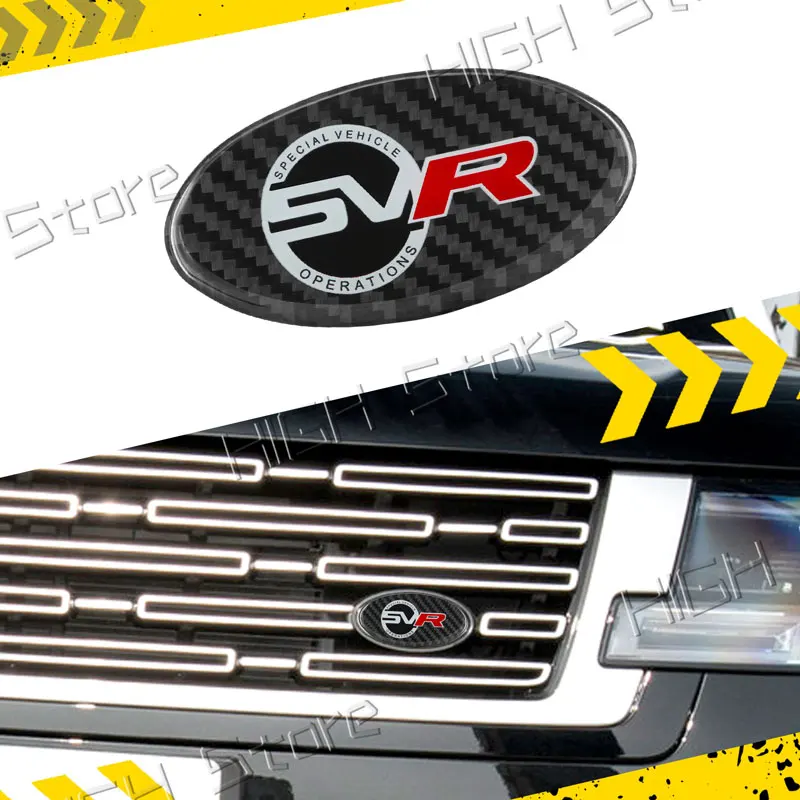 Car Grille Carbon Fibre Emblem Sticker Decals SVR Logo Badge For Land Rover Discovery 3 4 5 Range Rover Sport Evoque Accessories