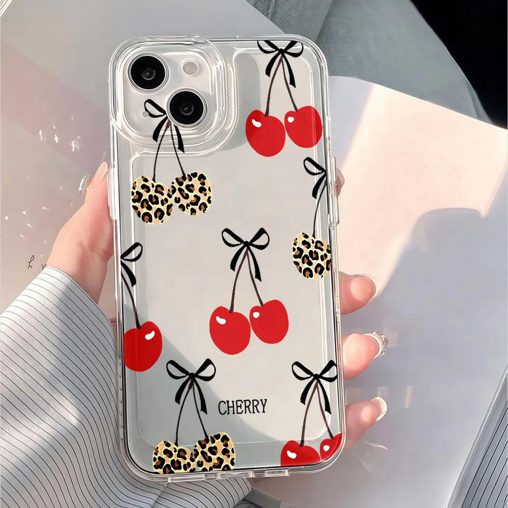 Clear Phone Case For Samsung Galaxy S26 S24 S25 Plus S23 S22 Note 20 Ultra A36 A53 A35 A54 A16 A55 A34 A56 Leopard Cherry Cover
