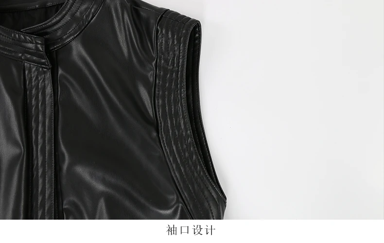 Mauroicardi Spring Short Black Soft Pu Leather Vest Women with Side Slit Sashes Stand Collar Luxury Chic Sleeveless Jacket 2025