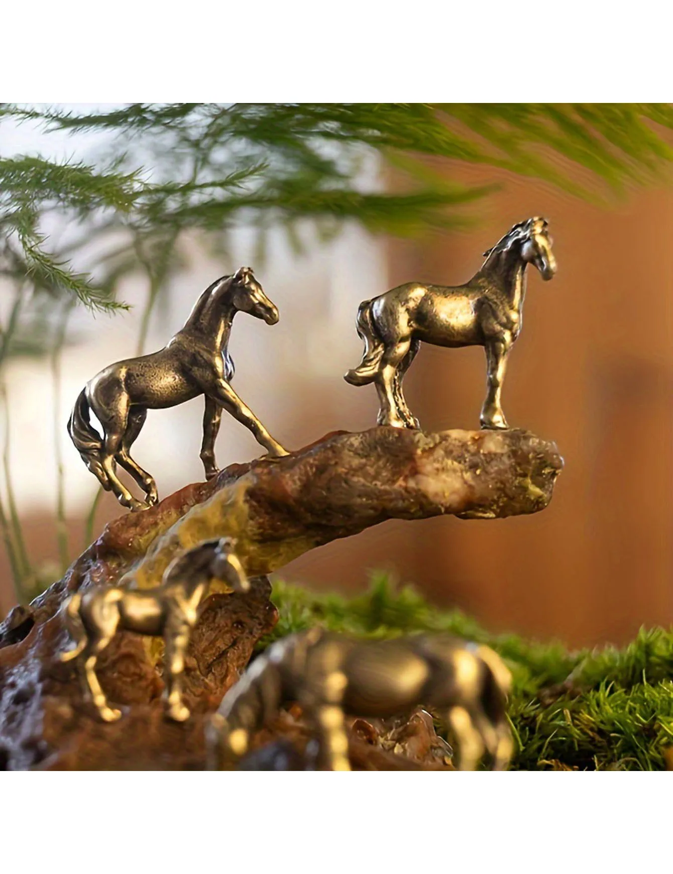 4pcs Mini Copper Alloy Pony Decoration - Moss Flower Pot, Fish Tank, Garden Micro Landscape Decoration