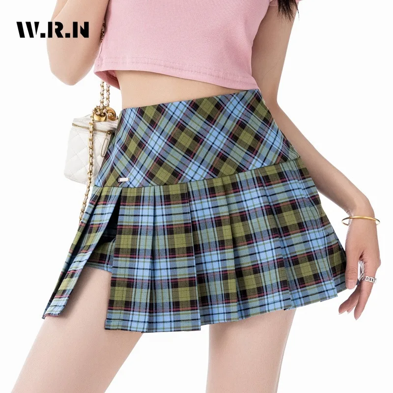 

2024 Spring Hotsweet Style Plaid Vintage Patchwork Skirts New Fashion Women Casual High Waist Slim Fit A-line Female Mini Skirt