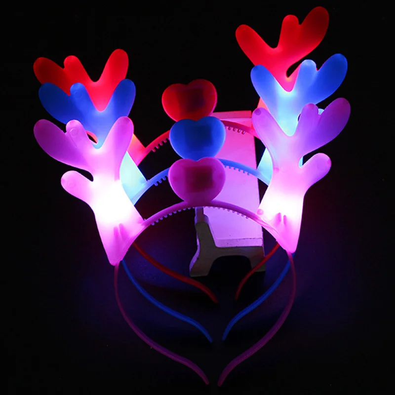 LED Funny Antlers Ears Light Up Headband Hair Hoops Flashing Children Adults Halloween & Christmas Party Glitter Headwear