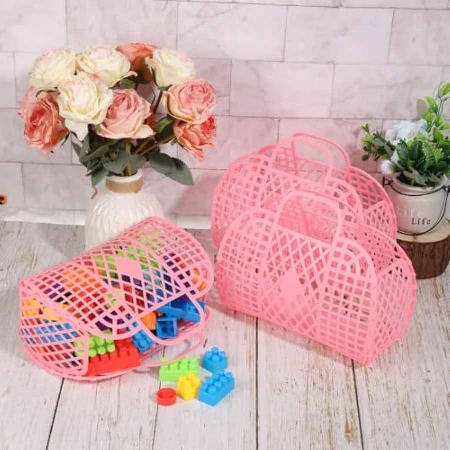 10 Pcs Jelly Purse Jelly Basket Beach Bags, Reusable Tote Beach Handbags, Plastic Beach Basket for Women Girls