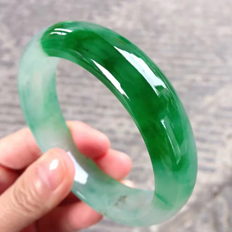 Natural Burmese Old Mine , Ice-Waxy Type, Positive Yang Green Bracelet, Women's Fashionable Jadeite Jewe