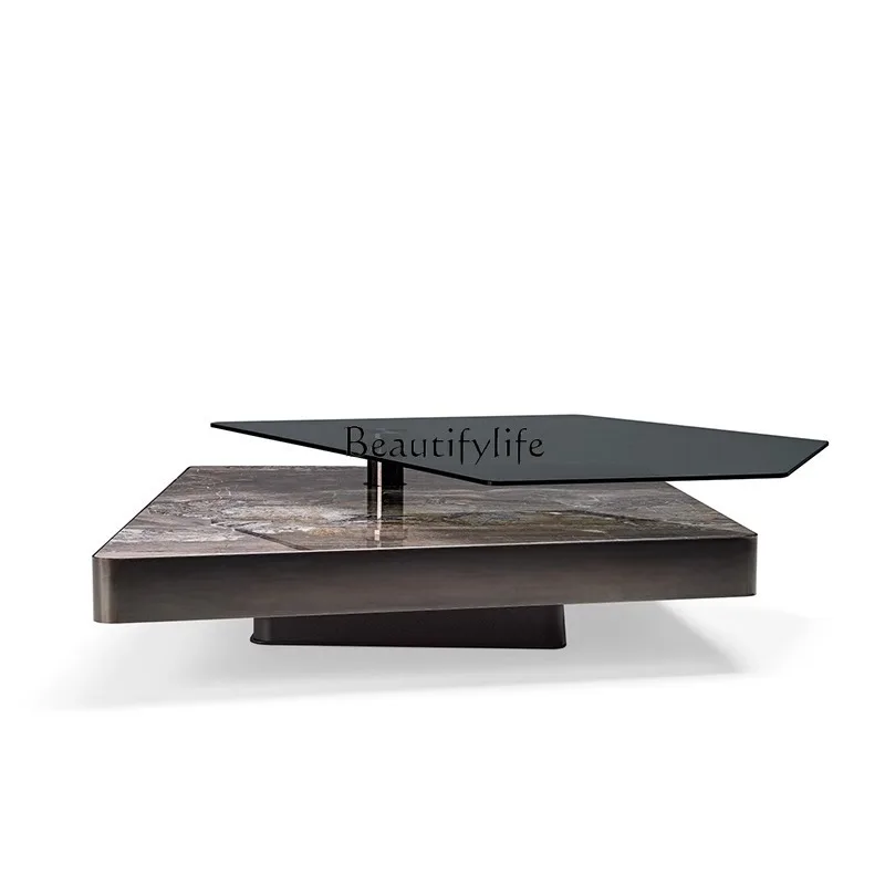 

Italian Minimalist Rotating Coffee Table Set Designer Villa Living Room Irregular High-Low Luxury Stone Coffee Table