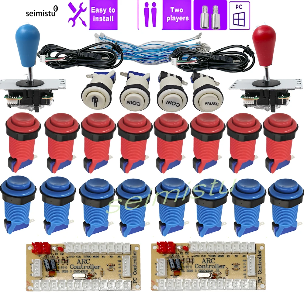 

2-плеерный аркадный комплект DIY с нулевой задержкой, аркадный USB-кодер для ПК Raspberry Pi с кнопками Happ, джойстик Sanwa для аркадной кабины