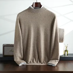 New {100% Cashmere} Men's Cashmere Hot Selling Half High Collar Casual Solid Color Knitted Sweater for Men