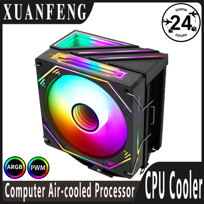 XUANFENG PC-Kühlerprozessor 4/6 Heatpipe Schwarz 120 mm ARGB-Lüfter Langlebiger CPU-Kühlkörper Kompatibel LGA2011 1200 1700 i5 x79 x99 AMD