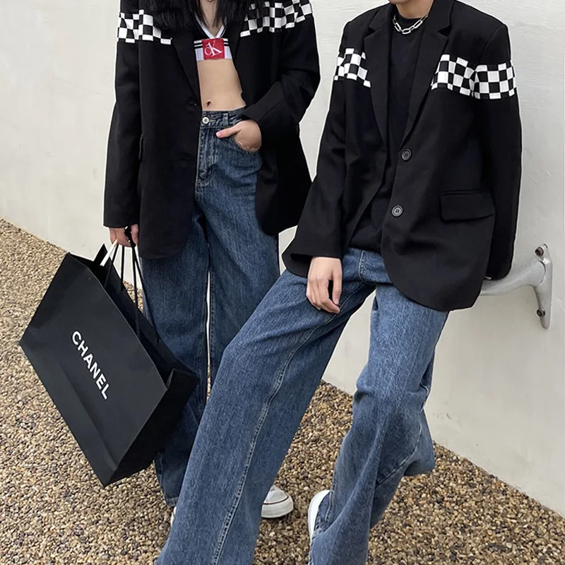 

British Style Men's Jeans High Street Vibe Deep Blue Straight Leg Long Trousers Couple Style Casual Fashion Youth Trend