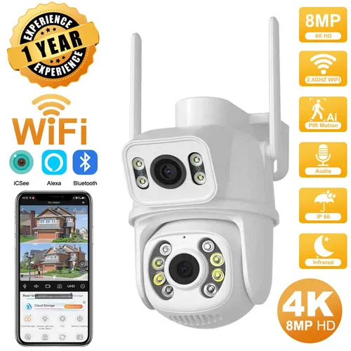 Cámara IP de seguridad inalámbrica para exteriores, lente Dual HD 4K, 8MP, Wifi externo, PTZ, seguimiento automático, cámara de vigilancia de calle iCsee