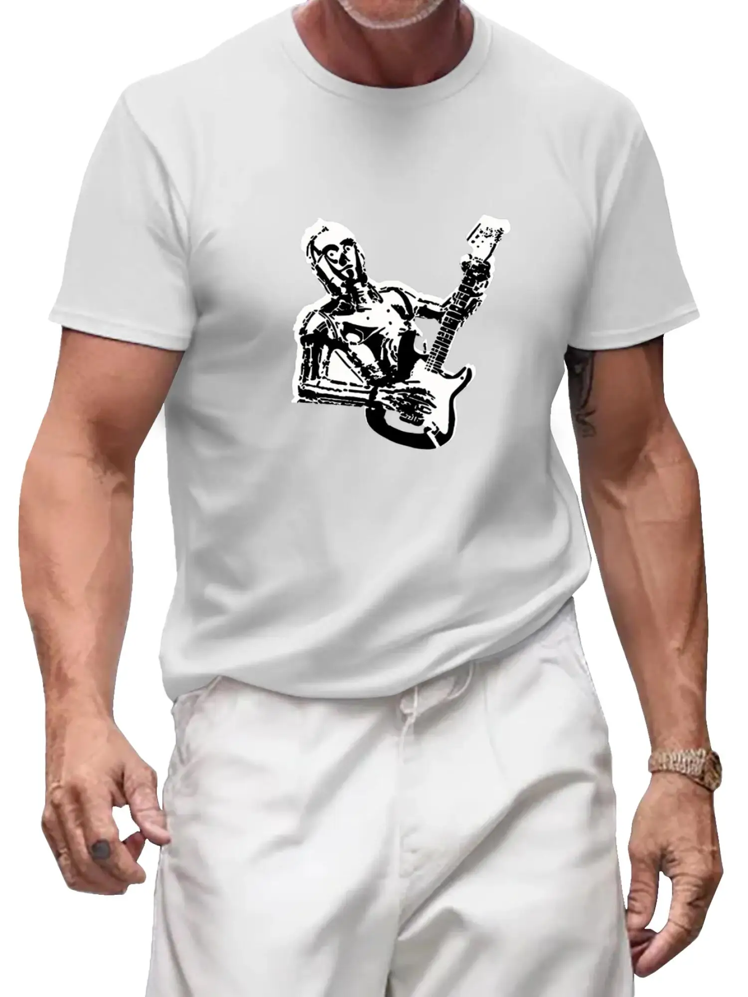 

Guitar Shirt Robot Playing Electric Guitar T Shirt For Men Women Guys Acoustic Vintage Guitar Tee Player Cool Retro Graphic Tee