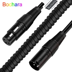 Bochara Elastic Coiled XLR Extension Cable Male to Female 3Pin jack OFC Copper Dual Shielded For Mic Mixer Amplifier