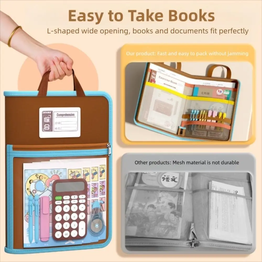 

Portable L-shaped A4 File Bag Mesh Large Opening Document Bag Large Capacity Transparent Stationery Storage Bag School Supplies