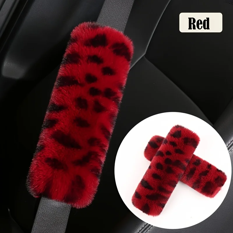 2 sets of faux rabbit fur plush car seat belt cover car seat belt leopard shoulder pads cover men and women universal