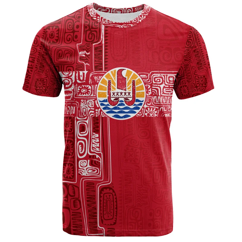 The RepublicOf Tahiti Flag Map 3D Printed T Shirt Tahiti Coat Of Arms Graphic T-shirts Vintage Short Sleeves Mens Clothing Tops