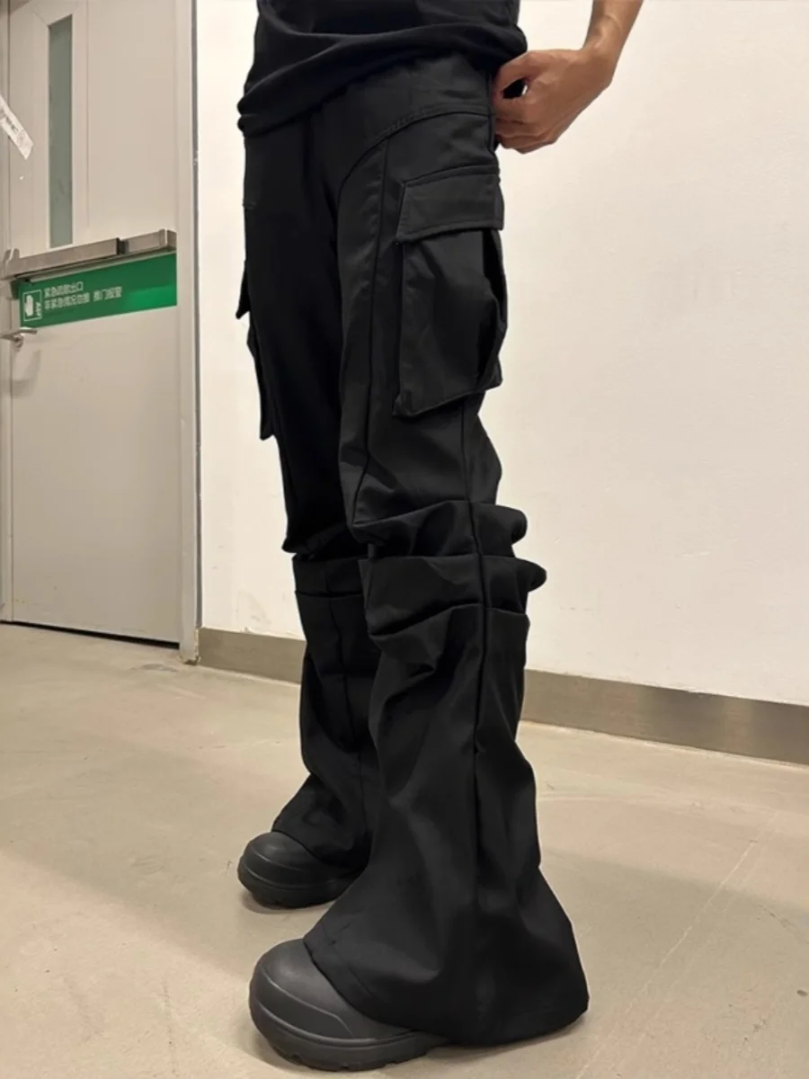 

Утягивающие рабочие брюки-карго, мужские повседневные брюки с широкими штанинами, сложенный дизайн, повседневные брюки High Street Sle для поездок на работу, Youth Energy