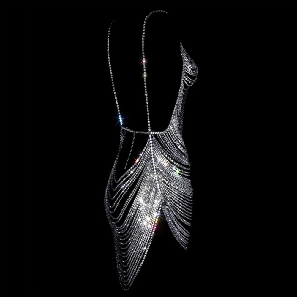 Exaggerated Fashion Rhinestone Body Chain Jewelry Luxury Shiny Nightclub Party Crystal Bra Body Chain Wear Jewelry Accessories