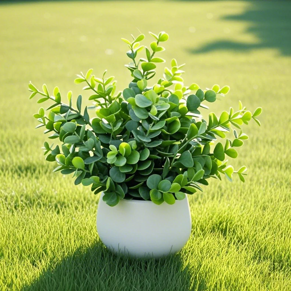 1pc simulated Eucalyptus potted plants, fresh leaves paired with white flower pots, natural and elegant. Suitable for placement