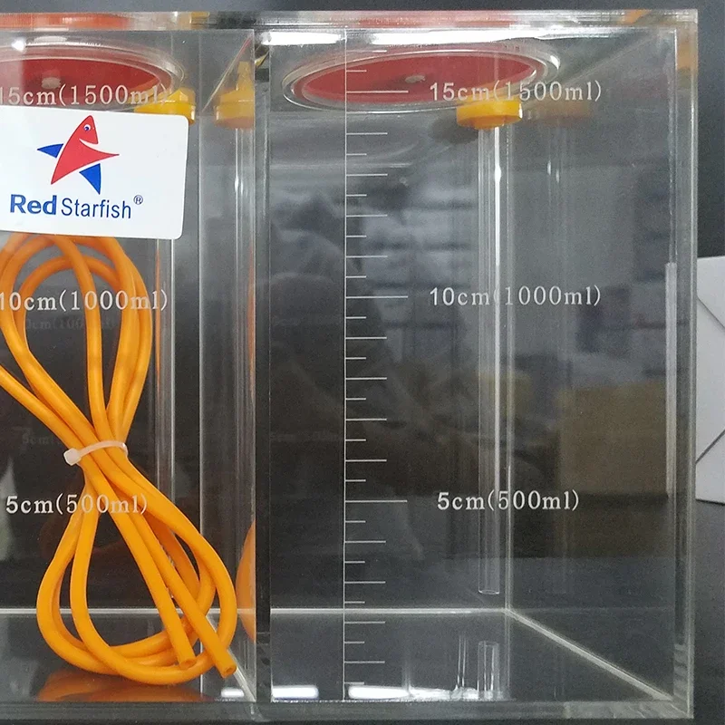 Red Starfish acrylic liquid storage barrel coral cylinder calcium magnesium KH titration transparent tape scale container view 6