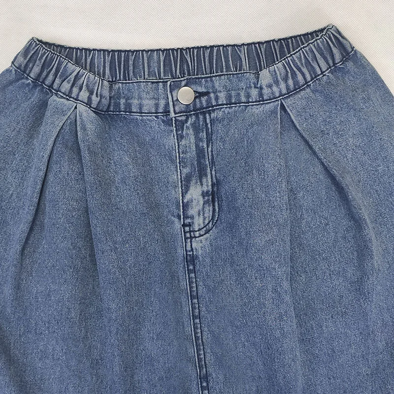 Elastyczne spodnie damskie typu jeans z luźnym krojem, model 2025, z elastyczną talią, niebieskie, inne materiały, moda damska.