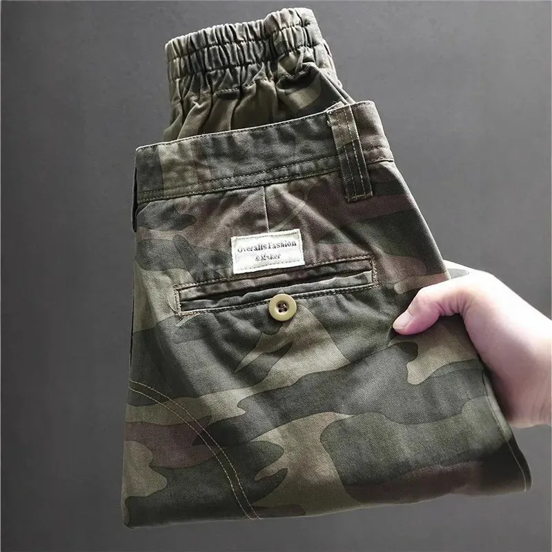 Mens Camouflage Work Trousers Spring Autumn Outdoor Wear Resistant Dirt Easy to Clean Loose Cuffed Casual Long Pants