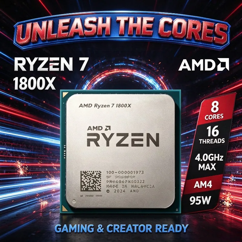 Original AMD Ryzen 7 1800X R7 1800X CPU Processor 3.60GHz--4.0GHz 100% Brand New 95W 8-cores 16-threads AM4 TDP 95WCPU