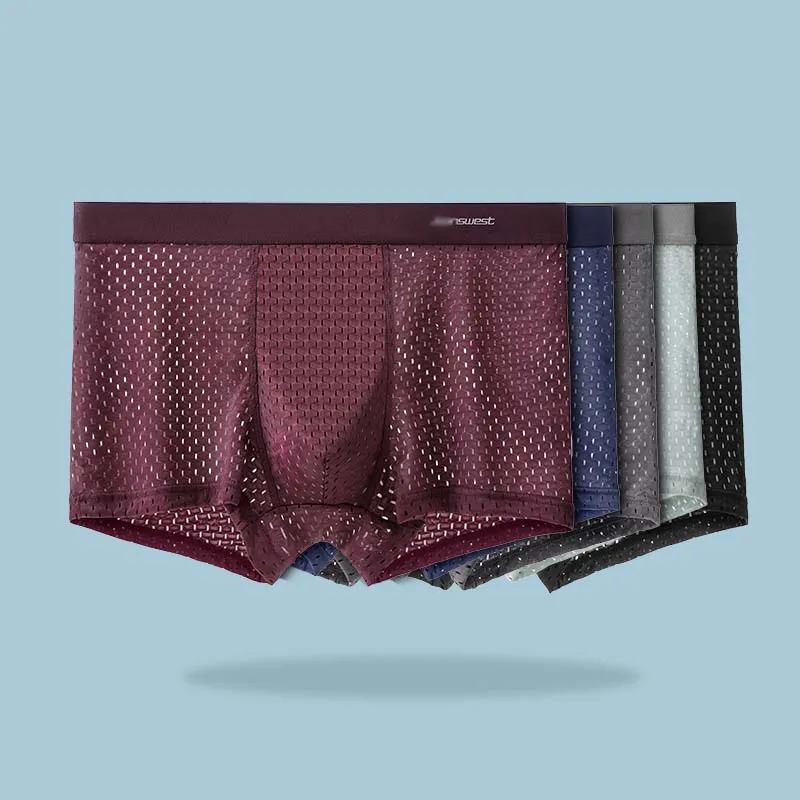 4/5PCS Men' Boxer Shorts Ice Silk Men's Underwear calzoncillos hombre Mesh Underpants Cool  Sexy Boxers Man Plus Size