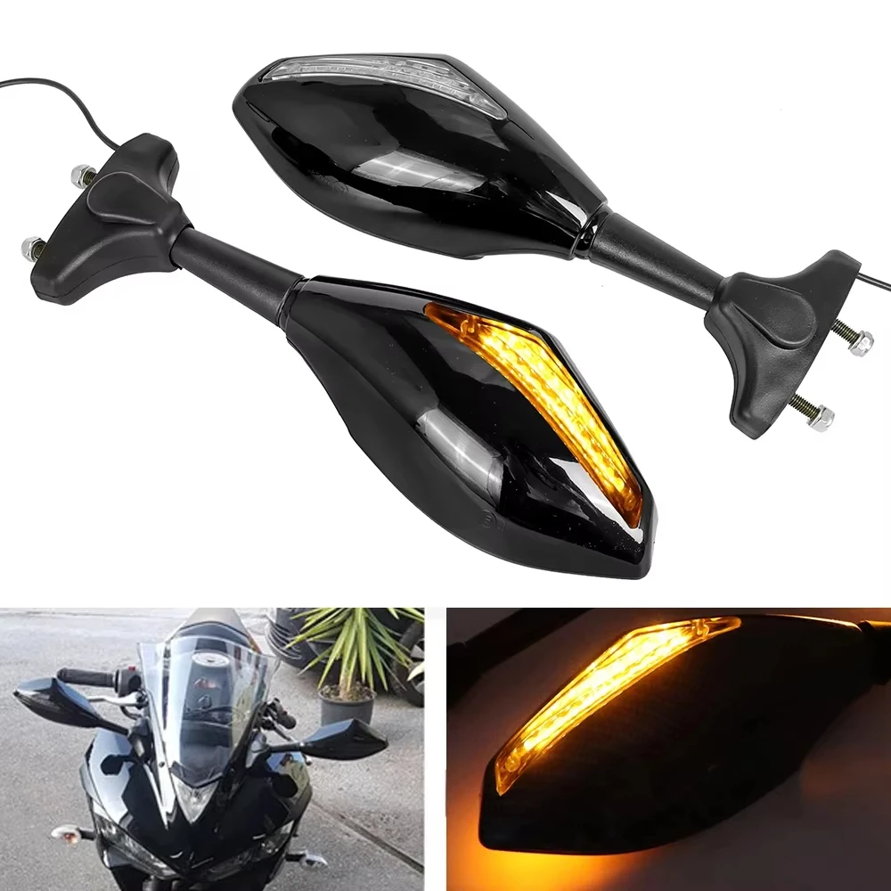 New LED Turn Signal Indicators Motorcycle Rearview Side Mirrors Retroviseur Clignotants Moto For Honda CBR 250 600 900 1000 RR