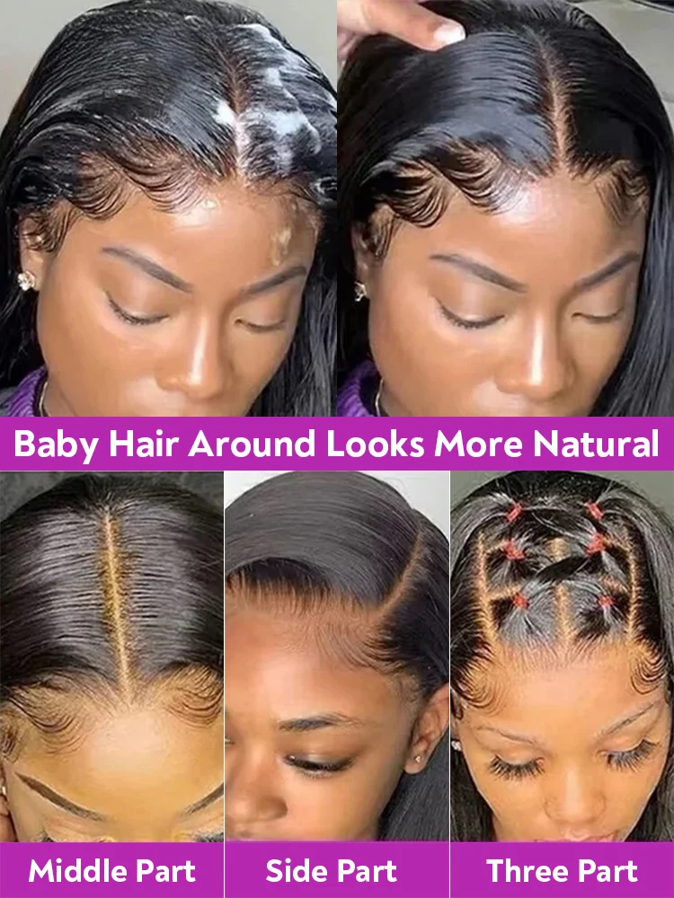 46 Inch Bone Straight 100% Human Hair Wig 13x4 13x6 HD Transparent Lace Wigs Brazilian Hair 360 Full Lace Frontal Wig For Women Natural Black Pre Plucked Baby Hair 250 High Density Real Remy Hair image 6