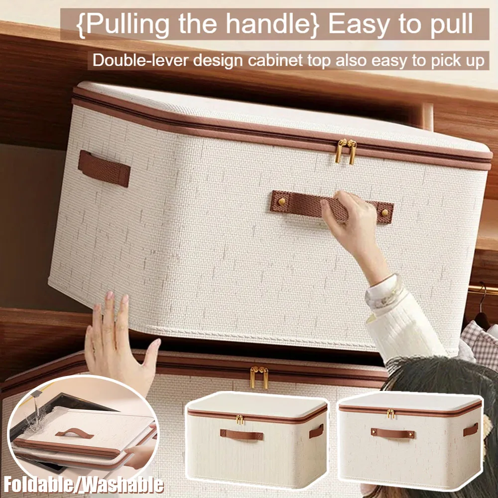 

1PC Cotton Linen Storage Organizer Box with Zipper Non-Woven Fabric Large Household Storage Box for Clothes Quilts Toys Blankets