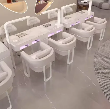 Luxury Nail Salon White R Manicure Table and Chair Set Modern Beauty Shop Nail Table with Lights