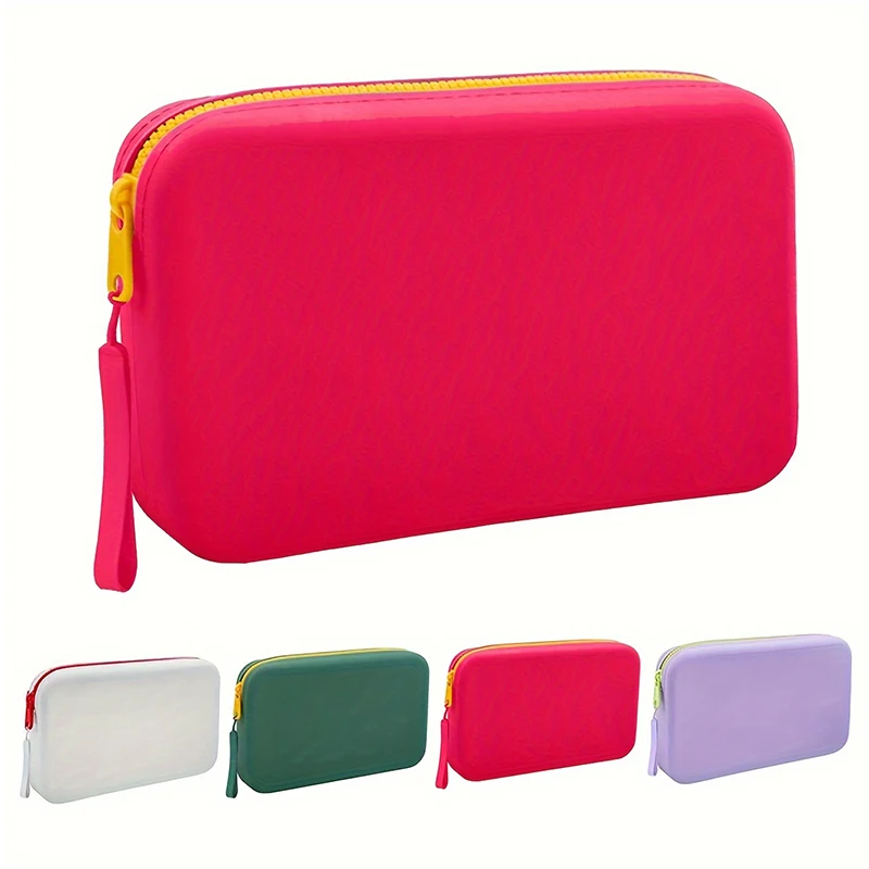 

Waterproof Silicone Cosmetic Storage Bag with Carrying Rope,portable Multi-functional Makeup Brush,key Charger and Other Storage