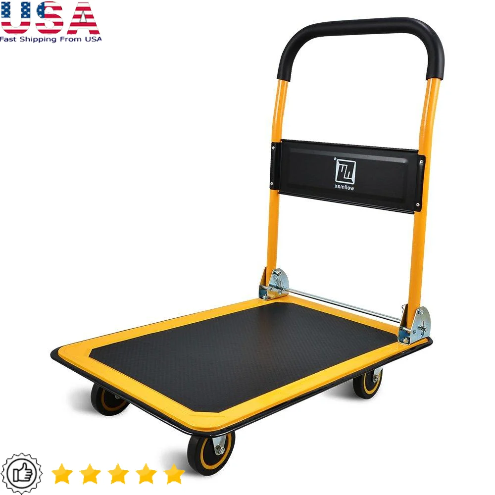 Moving Platform Hand Truck Foldable Push Cart Dolly with 360° Swivel Wheels 330lb Capacity Easy Storage Heavy Duty and Durable