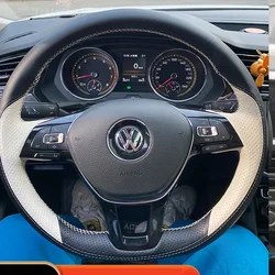 Leather for Volkswagen Magotan CC Santana Polo Golf 7 Tiguan Tayron Diy Hand Sewing Car Steering Wheel Cover Car Accessories