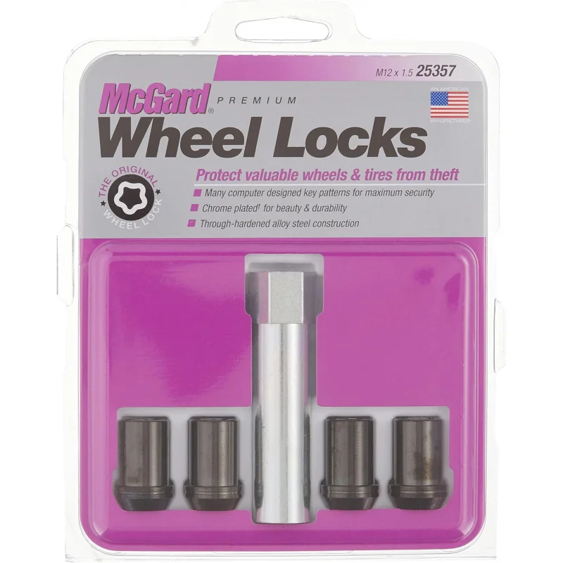 

25357 Tuner Style Cone Seat Wheel Locks Black (M12 x 1.5 Thread Size) - Set of 4, 4 Locks / 1 Key