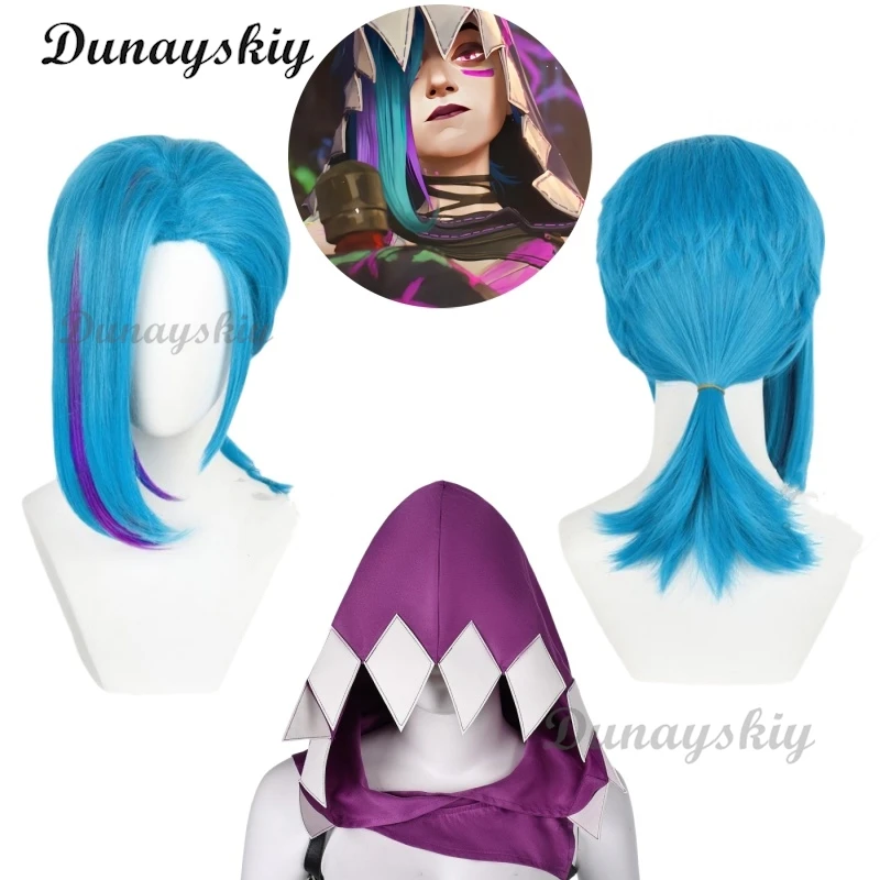 Arcane Temporada 2 Jinx peluca de encaje frontal juego Cosplay mujeres azul 45cm flequillo pelo corto resistente al calor Jinx sombrero Cosplay personalizado