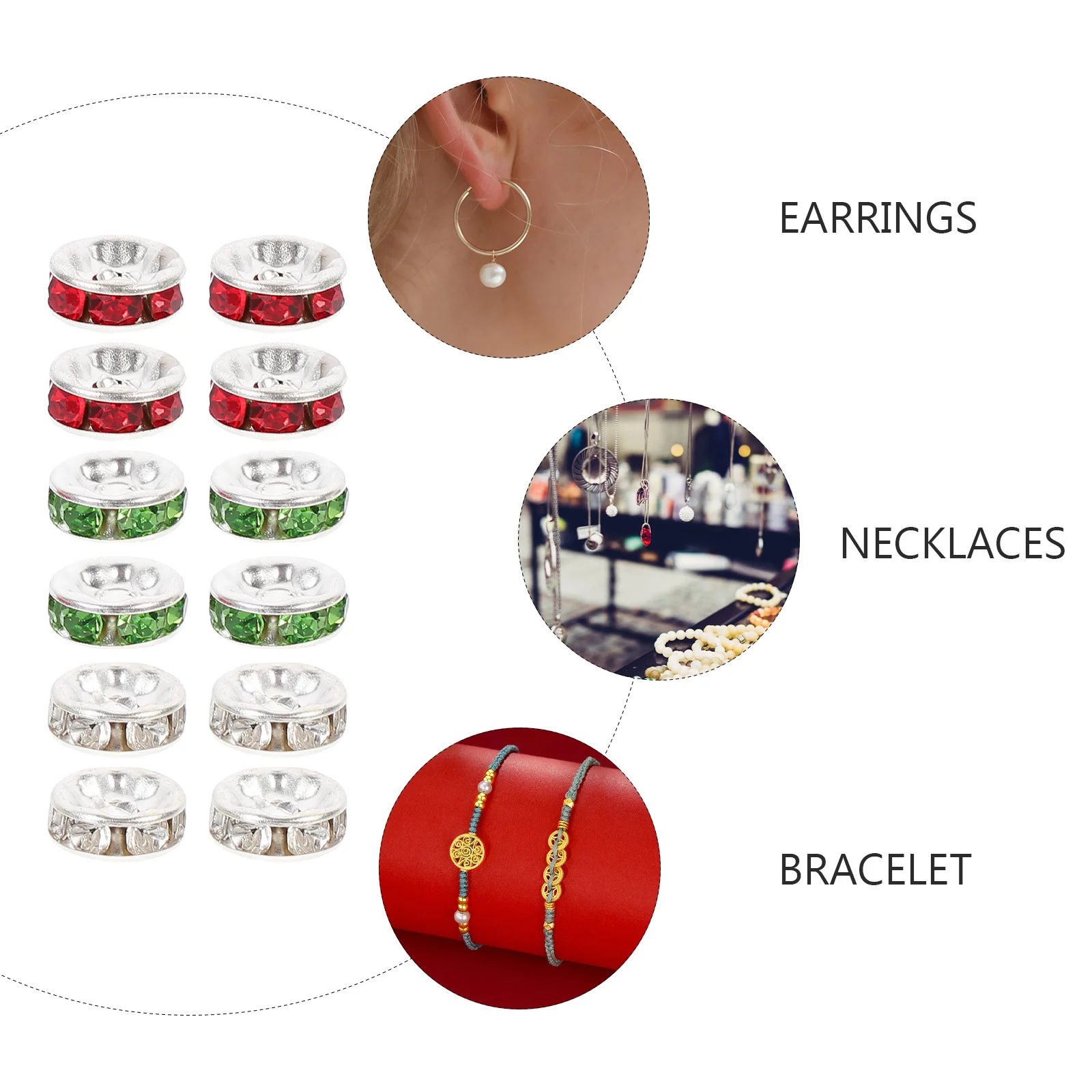 

300Pcs Rhinestone Studded Rondelle Spacer Beads DIY Jewelry Accessories Loose Beads for Bracelet Necklace Craft Making