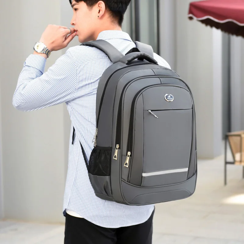 Large bag Backpack Men Women 29L Oxford Black Solid High School Bags reflective stripe Hiking25-75L Fits in 11-15 inch Laptop