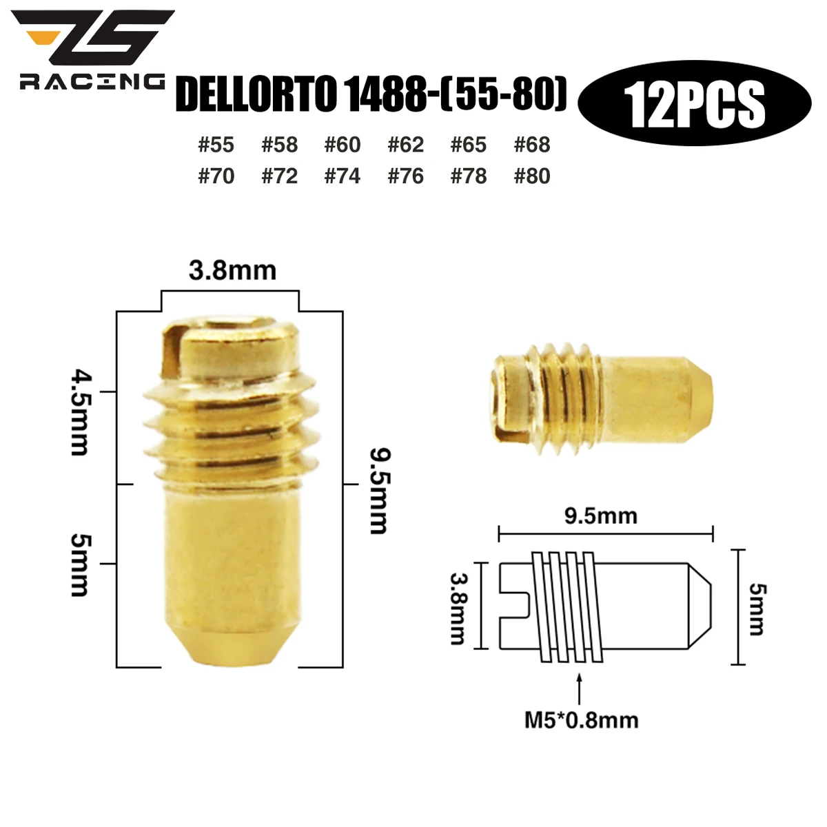 ZS Racing 12/10pcs M5 Thread Replacement #55-80/32-50 Dellorto Carburetor Jets For PHBD MA MB UA UB PHBG Idle Jet