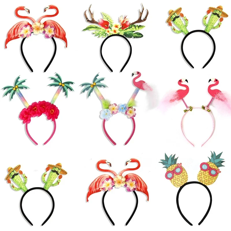 Pineapple Hawaiian Party Headband Happy Coconut Tree Flamingo Party Props Hairband Headwear Hairband Funny Headwear Holiday