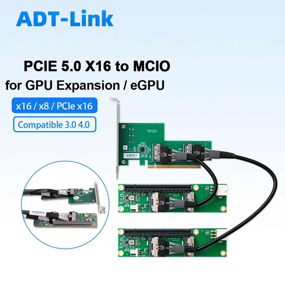 

PCIe 5.0 X16 To MCIO GPU Riser Adapter Board MCIO To PCIe 5.0 X16 Breakout Card for EGPU High-Speed Low Loss Server Expansion