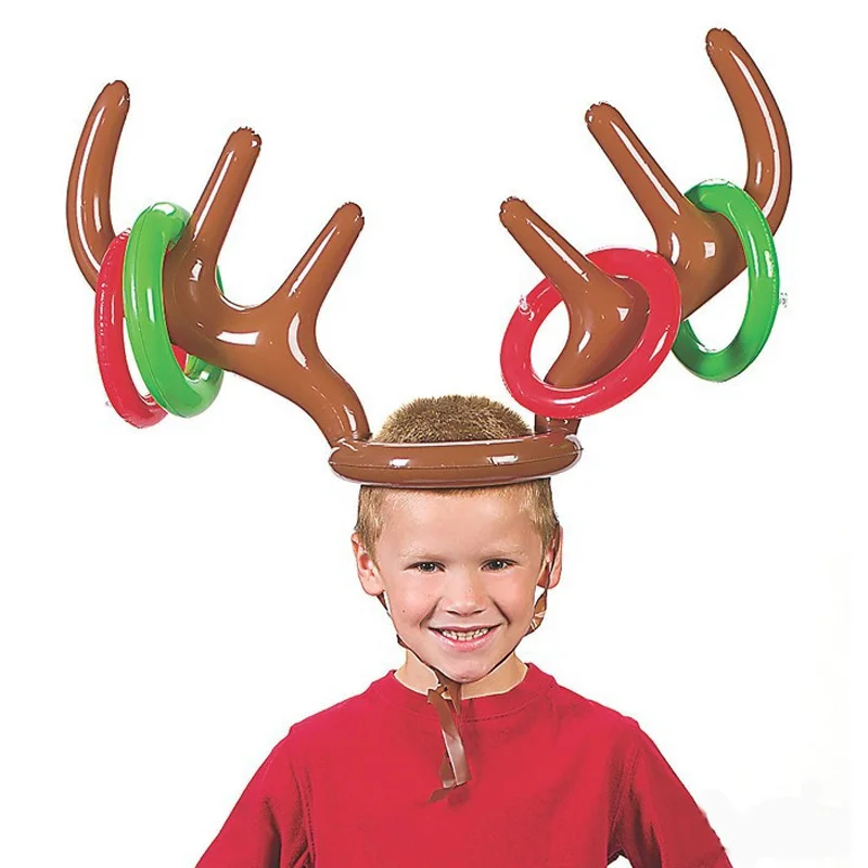 DIY Xmas Kids Gift Christmas Game Inflatable Funny Reindeer Antler Hat Ring Toss Navidad Natal New Year Outdoor Inflated Toys