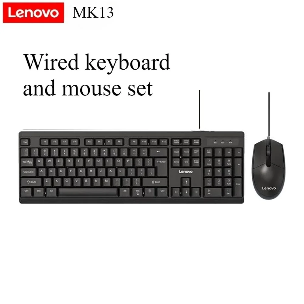 Lenovo MK13 Wired Keyboard Mouse Set 104Keys Full Size Plug&Play Quiet Splash-proof Ergonomic Office Combo for Desktop Notebook