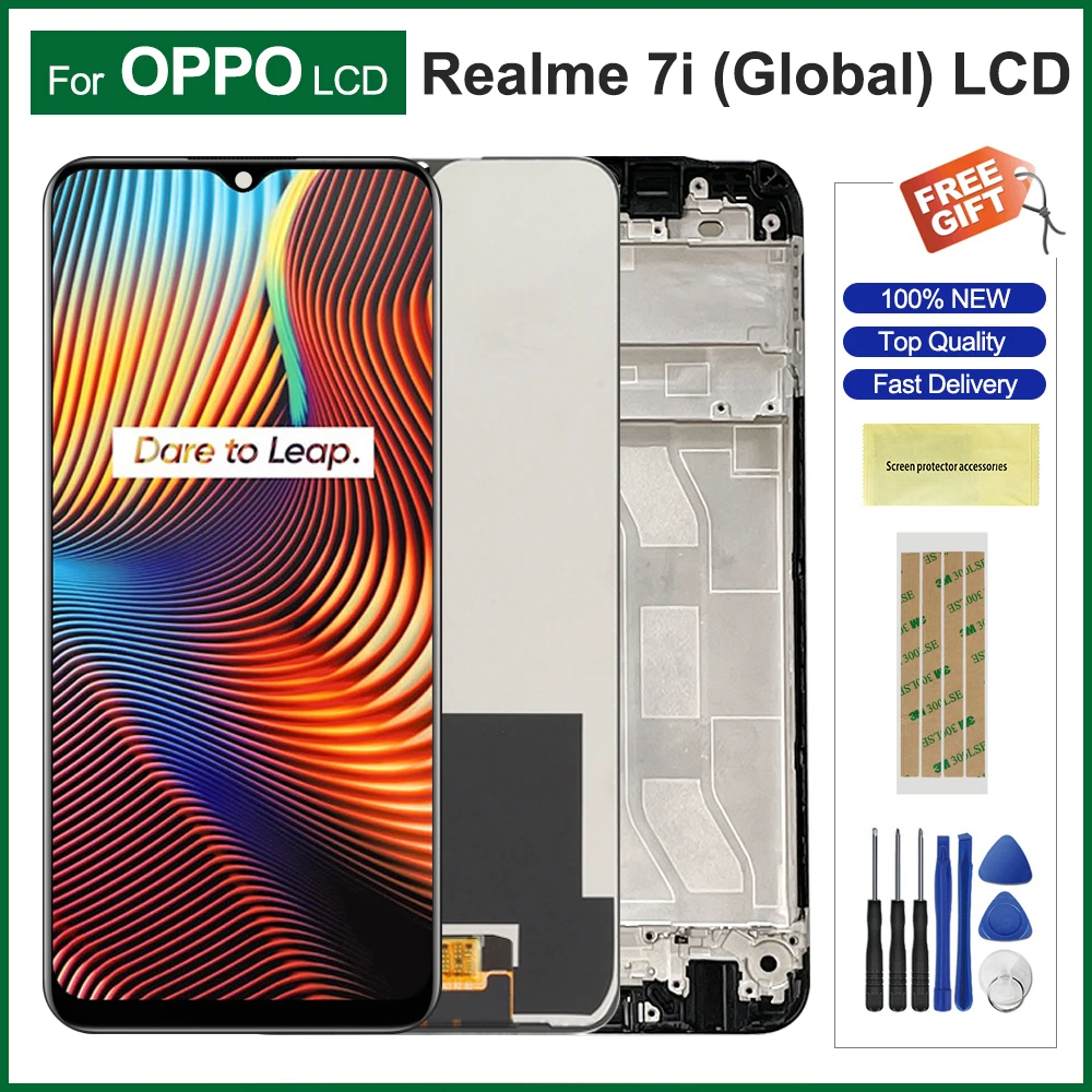 Pantalla de 6,5" para Realme 7i (Global) Pantalla Lcd Pantalla táctil digital con conjunto de marco para reemplazo OPPO Realme 7i