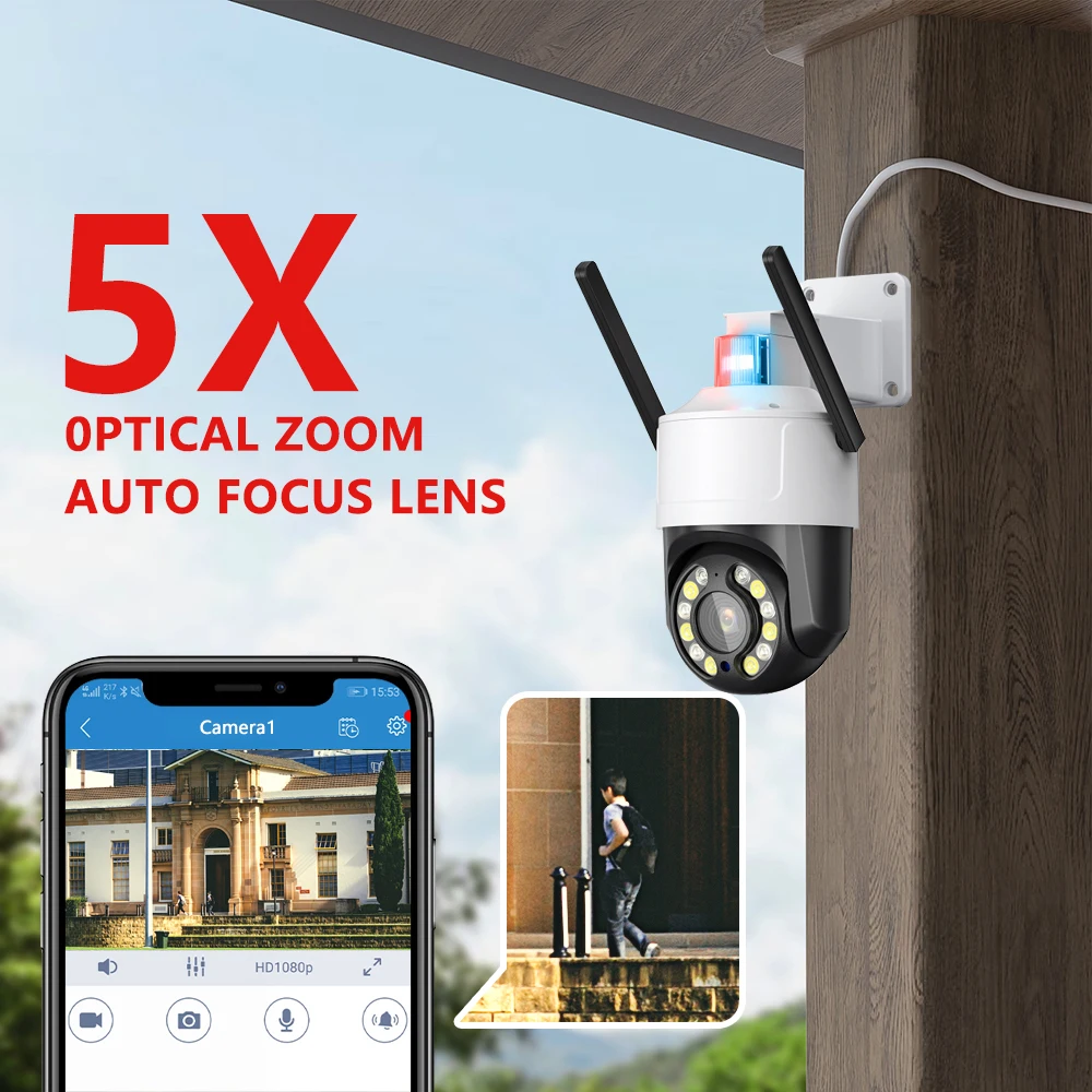 8MP 5X Zoom Wireless Full Color Smart Home CCTV PTZ  Camera  Two Way Audio Active Deterrence  Outdoor 4K Wifi Security Camera