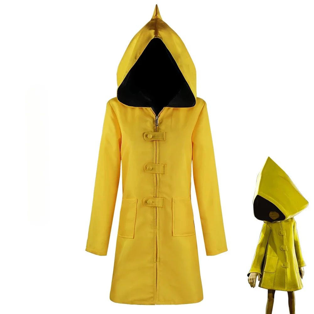 Anime Little Nightmare Cosplay Halloween Cosplay Costume Kid Six Cosplay Performance Costume Yellow Hooded Jacket Raincoat