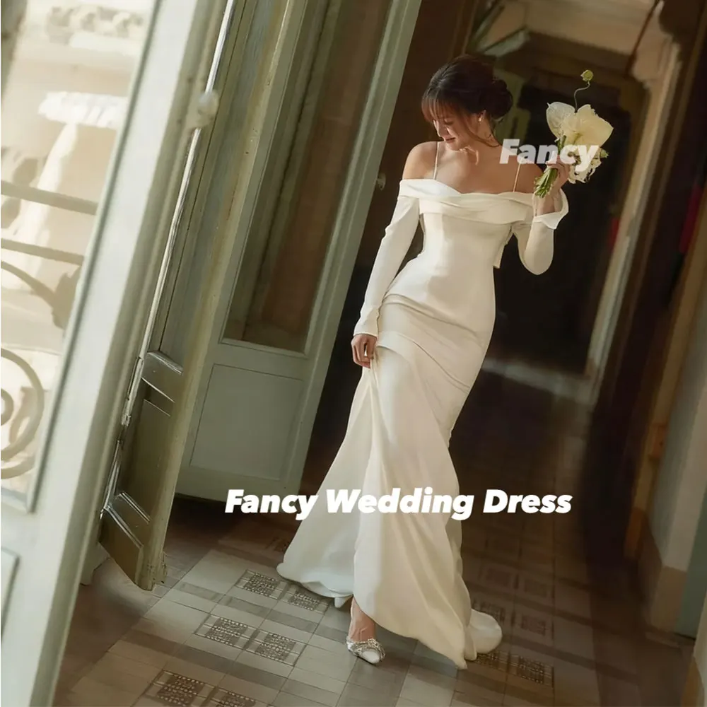 Fancy Elegant Off Shoulder Mermiad Wedding Dresses Spaghetti Straps Wedding Photos Shoot Dress Customized Bridal Gown